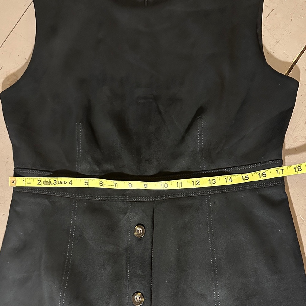 Ann Taylor Black Faux Suede Button-Front A-Line Sleeveless Midi Dress - Picture 5 of 10